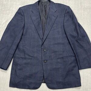 Ermenegildo Zegna Silk Wool Blend Blazer Sport Coat Mens 42R‎ Navy Check Plaid